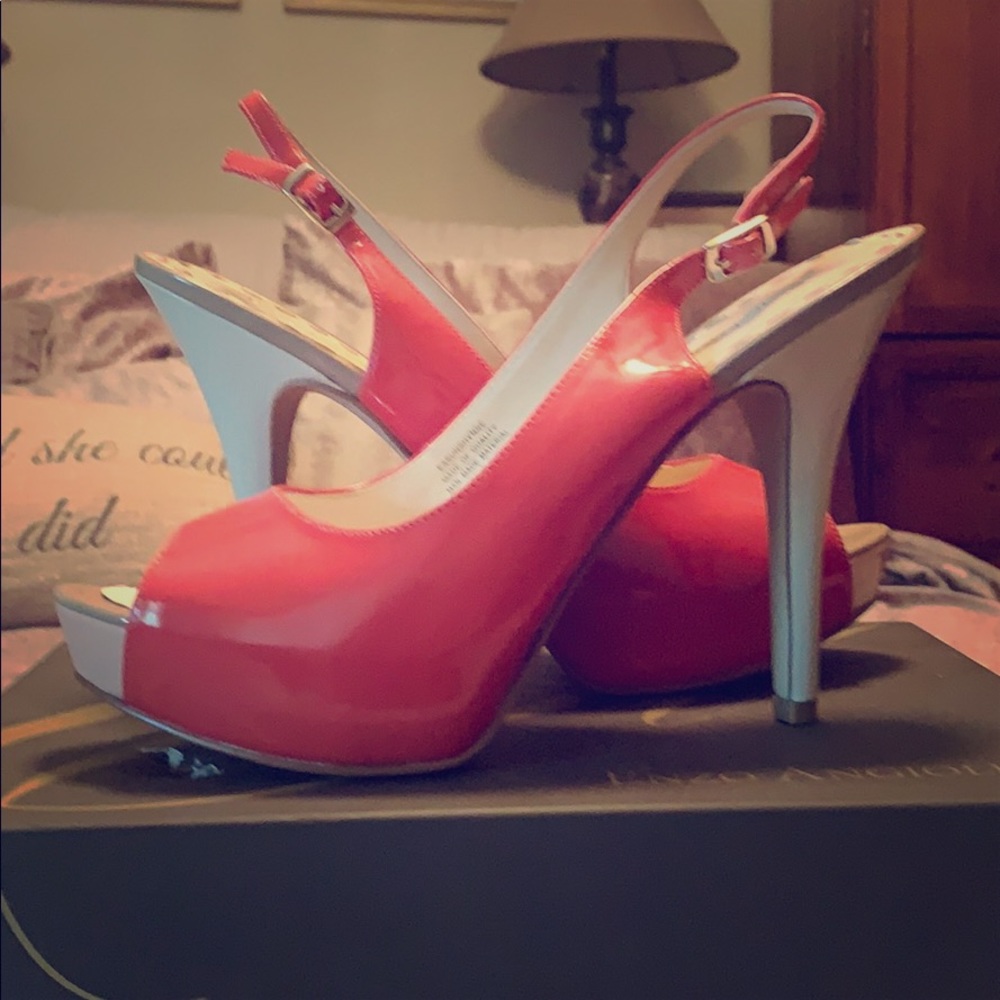 Two tone sling back pumps